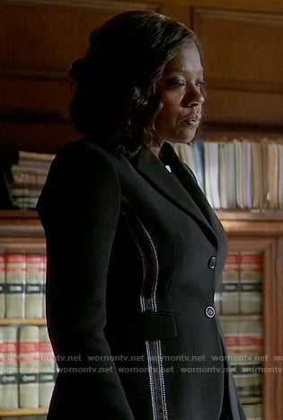 Annalise’s black blazer with embroidered detail on How to Get Away with Murder