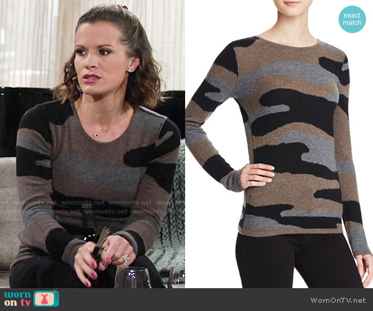 Aqua Camo Crewneck Cashmere Sweater in Black/Heather Brown/Grey worn by Chelsea Lawson (Melissa Claire Egan) on The Young and the Restless