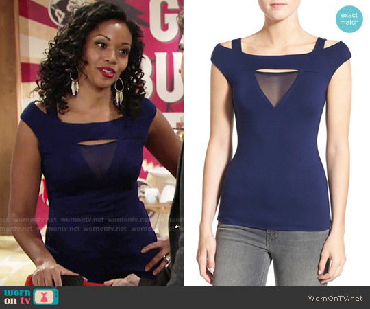 Bailey 44 Contour Mesh Cutout Cold Shoulder Top worn by Hilary Curtis (Mishael Morgan) on The Young and the Restless