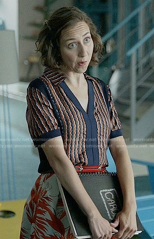Carol’s striped v-neck top on Last Man on Earth