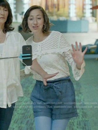 Carol’s white lace ruffled top and chambray shorts on Last Man on Earth