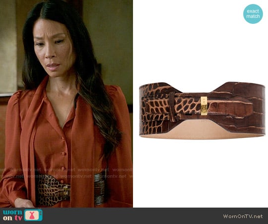 Celine Croc Embossed Waist Belt worn by Joan Watson (Lucy Liu) on Elementary