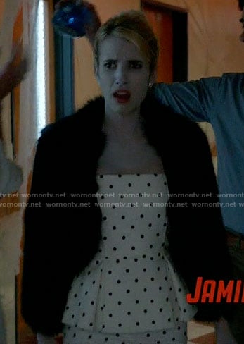 Chanel’s polka dot peplum top and capri pants on Scream Queens
