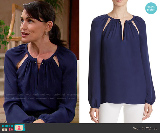 Chelsea and Walker Cutout Silk Blouse worn by Quinn Fuller (Rena Sofer) on The Bold and the Beautiful