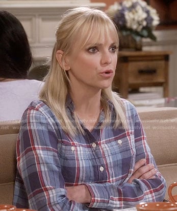 Christy’s blue and red plaid shirt on Mom