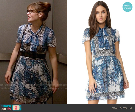 Diane von Furstenberg Marisa Dress in Bead Comp Peacock/Beads Black worn by Jessica Day (Zooey Deschanel) on New Girl