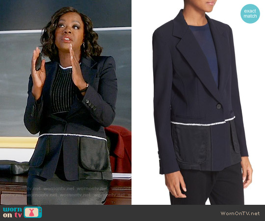DKNY Colorblock Mixed Media One-Button Jacket worn by Annalise Keating (Viola Davis) on How to Get Away with Murder