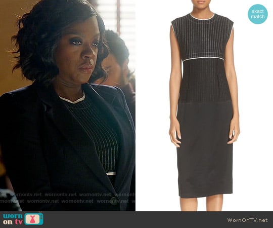DKNY Pinstripe Mixed Media Sheath Dress worn by Annalise Keating (Viola Davis) on How to Get Away with Murder
