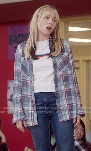 Eleanor’s blue and red plaid shirt on The Good Place