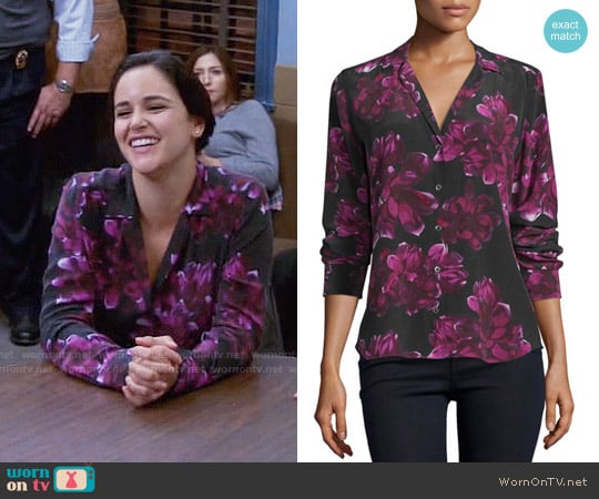 Equipment Adalyn Blouse in True Black / Hollyhock worn by Amy Santiago (Melissa Fumero) on Brooklyn Nine-Nine