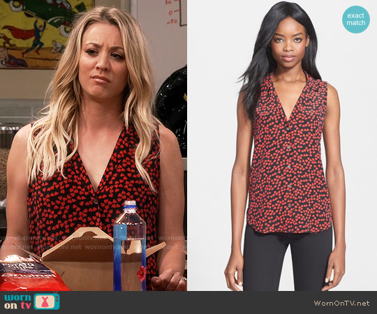 Equipment Adalyn Heart Print Sleeveless Silk Top worn by Penny Hofstadter (Kaley Cuoco) on The Big Bang Theory