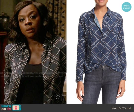 Equipment Slim Signature Print Silk Shirt in Peacoat worn by Annalise Keating (Viola Davis) on How to Get Away with Murder