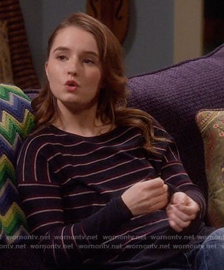 Eve’s navy striped sweater on Last Man Standing