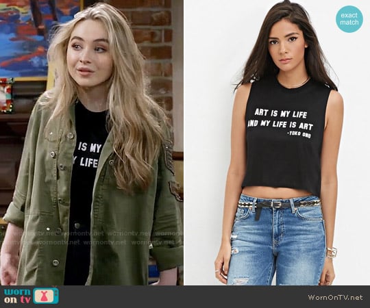 Forever 21 Yoko Ono Crop Top worn by Maya Hart (Sabrina Carpenter) on Girl Meets World