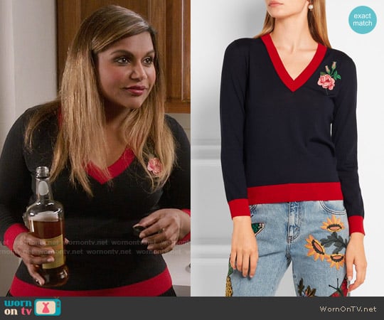 Gucci Embroidered Merino Wool Sweater worn by Mindy Lahiri (Mindy Kaling) on The Mindy Project