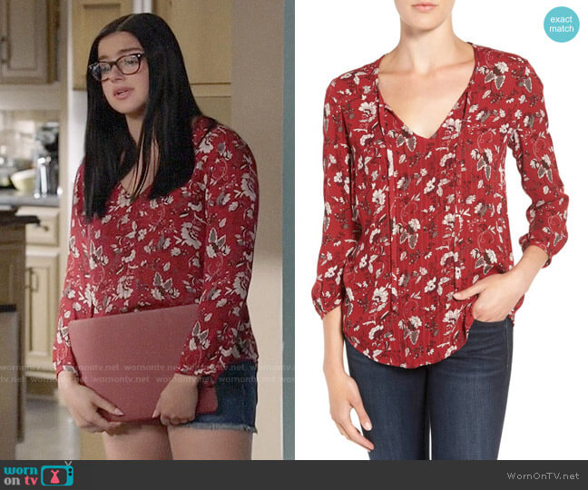 Hinge Peasant Blouse in Red Sun Winding Floral worn by Alex Dunphy (Ariel Winter) on Modern Family