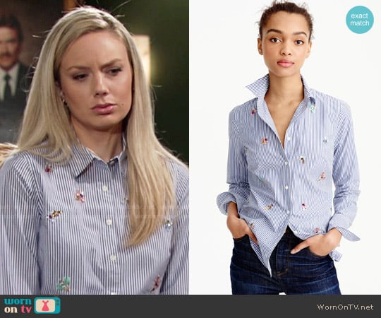 J.Crew Perfect Shirt with Bee Embellishment worn by Abby Newman (Melissa Ordway) on The Young and the Restless