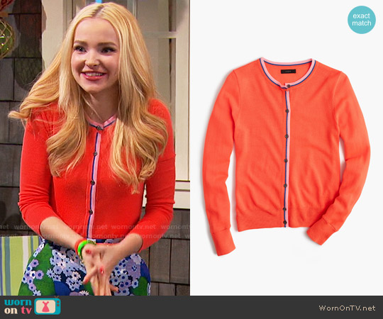 J.Crew Tipped Jackie Cardigan in Persimmon Grotto Flamingo worn by Liv Rooney (Dove Cameron) on Liv and Maddie