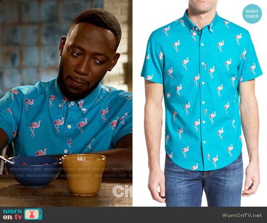 Bonobos Flamingo Stand Slim Fit Short Sleeve Sport Shirt worn by Winston Bishop (Lamorne Morris) on New Girl
