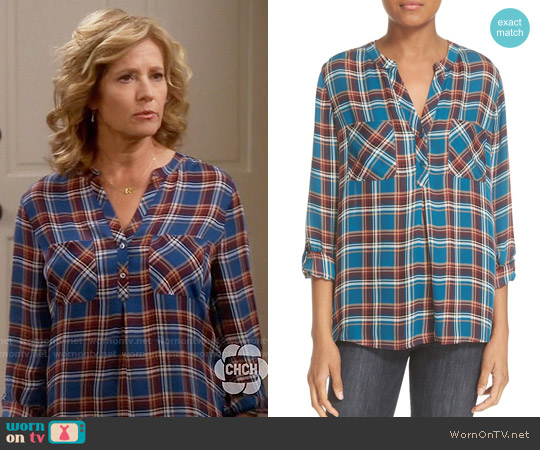 Joie Nelia Plaid Silk Top worn by Vanessa Baxter (Nancy Travis) on Last Man Standing
