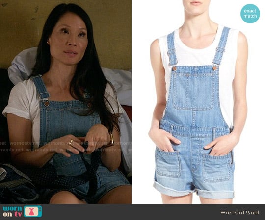 Madewell Adirondack Cutoff Denim Short Overalls worn by Joan Watson (Lucy Liu) on Elementary