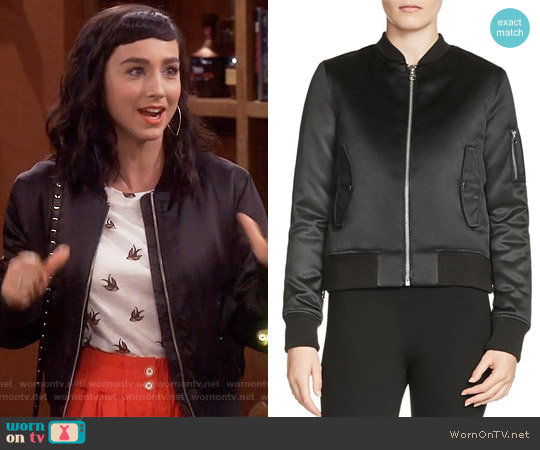 Maje Bart Satin Bomber Jacket worn by Mandy Baxter (Molly Ephraim) on Last Man Standing