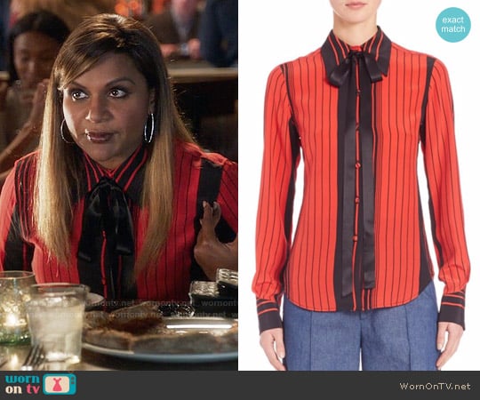 Marc Jacobs Striped Silk Button-Up worn by Mindy Lahiri (Mindy Kaling) on The Mindy Project