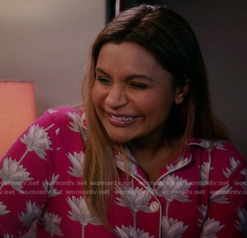 Mindy’s pink lotus flower print pajamas on The Mindy Project
