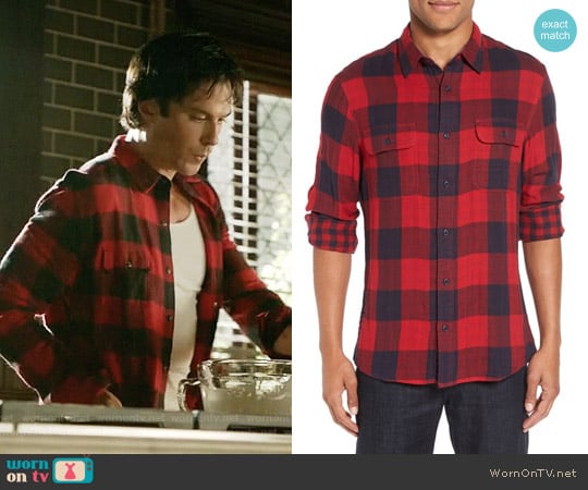 Nordstrom Mens Shop Trim Fit Buffalo Plaid Flannel Shirt Jacket worn by Damon Salvatore (Ian Somerhalder) on The Vampire Diaries