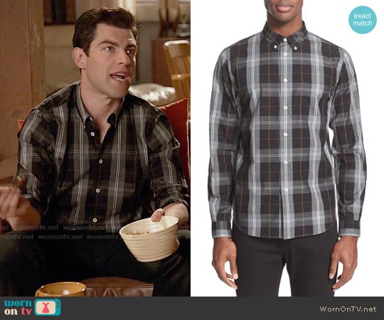 Paul Smith Extra Trim Fit Plaid Sport Shirt worn by Schmidt (Max Greenfield) on New Girl