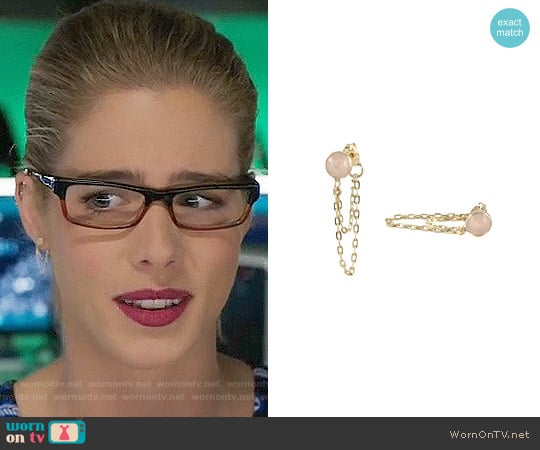 Peggy Li Draped Rose Quartz Earrings worn by Felicity Smoak (Emily Bett Rickards) on Arrow