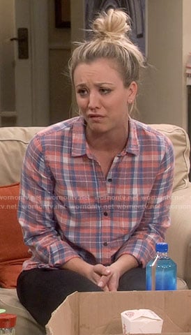 Penny’s coral and blue plaid shirt on The Big Bang Theory
