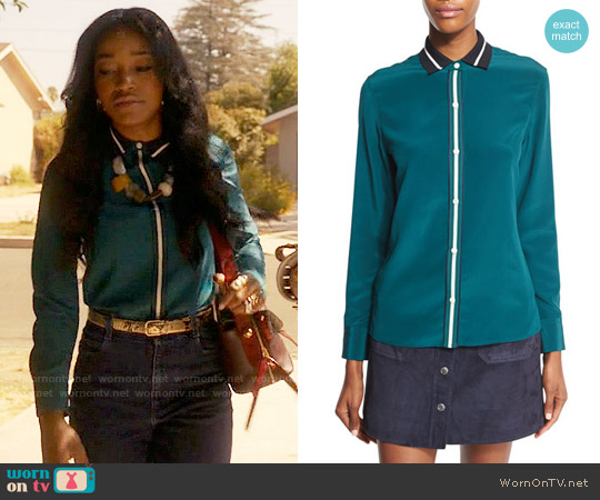 Rag & Bone Nico Shirt in Teal worn by Zayday Williams (Keke Palmer) on Scream Queens