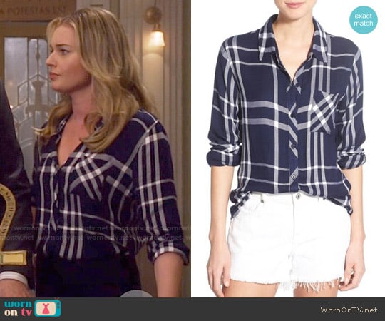 Rails Hunter Shirt in Cadet White worn by Eve Baird (Rebecca Romijn) on The Librarians