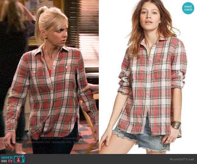 Ralph Lauren Denim & Supply Plaid Utility Shirt in Red Multi worn by Christy Plunkett (Anna Faris) on Mom