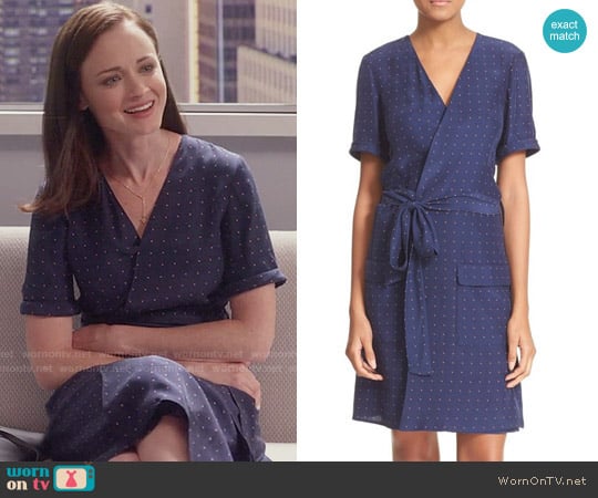 Frame Le Wrap Tie Silk Wrap Dress in Navy Dot worn by Rory Gilmore (Alexis Bledel) on Gilmore Girls