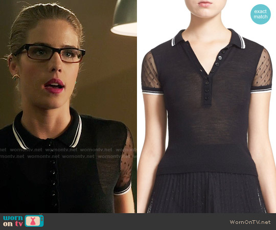 RED Valentino Point dEsprit Knit Polo Top worn by Felicity Smoak (Emily Bett Rickards) on Arrow