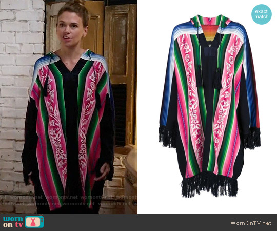 Sacai Patterned Fringed Poncho worn by Liza Miller (Sutton Foster) on Younger