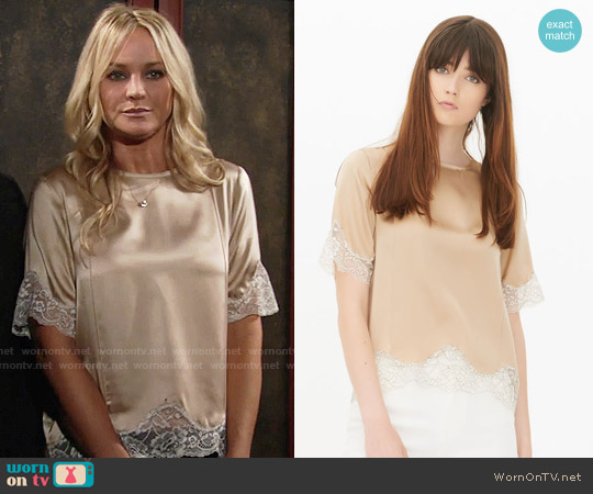 Sandro Twiggy Top in Beige worn by Sharon Newman (Sharon Case) on The Young and the Restless