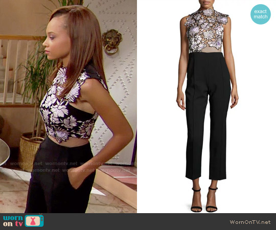 Self Portrait Lilac Jumpsuit worn by Nicole Avant (Reign Edwards) on The Bold and the Beautiful