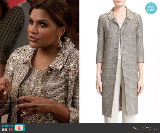 St John Collection Hand Beaded Bauble Knit Topper worn by Mindy Lahiri (Mindy Kaling) on The Mindy Project