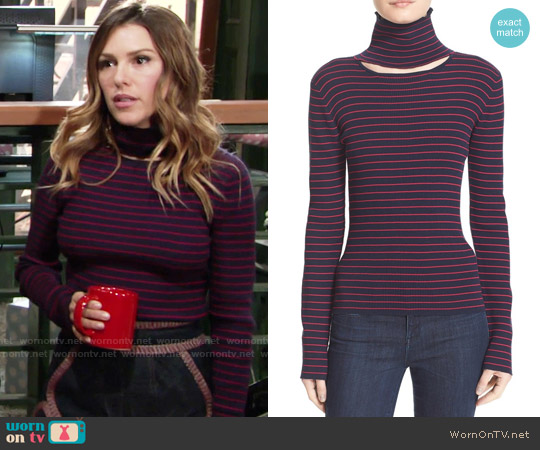 Tanya Taylor Lia Cutout Stripe Rib Knit Sweater worn by Chloe Mitchell (Elizabeth Hendrickson) on The Young and the Restless