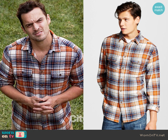 Mossimo Suppy Co Flannel Button Down Orange worn by Nick Miller (Jake Johnson) on New Girl