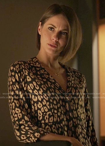 Thea’s leopard print button front shirt on Arrow