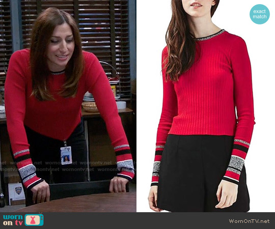 Topshop Stripe Cuff Crop Top in Red worn by Gina Linetti (Chelsea Peretti) on Brooklyn Nine-Nine