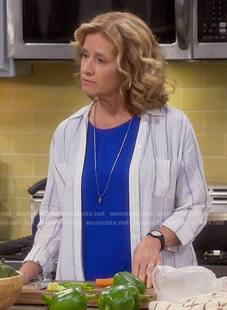 Vanessa’s white striped shirt on Last Man Standing
