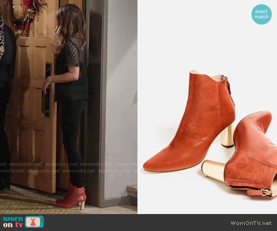 Zara Laminated Leather High Heel Ankle Boots worn by Chloe Mitchell (Elizabeth Hendrickson) on The Young and the Restless