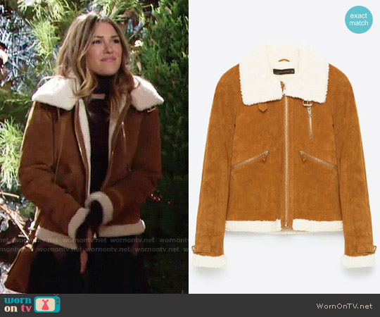 Zara Suede Jacket worn by Chloe Mitchell (Elizabeth Hendrickson) on The Young and the Restless
