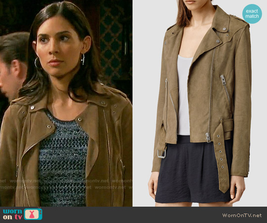 All Saints Suede Western Biker Jacket worn by Gabi Hernandez (Camila Banus) on Days of our Lives
