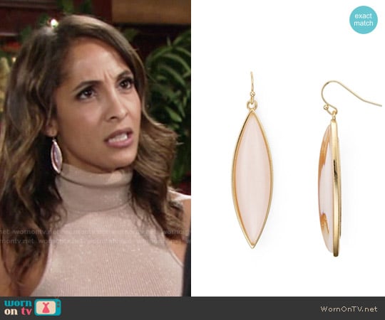 Aqua Brynnie Marquis Drop Earrings in Blush worn by Lily Winters (Christel Khalil) on The Young and the Restless